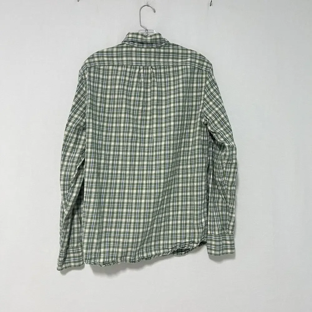 J.CREW Button Down Shirt Mens M Green Cotton Linen Twill Preppy Slim